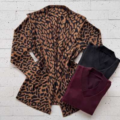 Dondoca_com_br Kit 3 Blusas De Trico Femininas Animal Print Preta E Vinho
