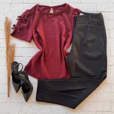 Dondoca_com_br Blusa Detalhe Lacinhos Na Manga Vinho
