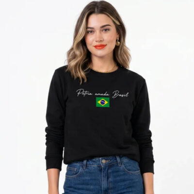 Dondoca_com_br Blusa Do Brasil Manga Longa Patria Amada Preta