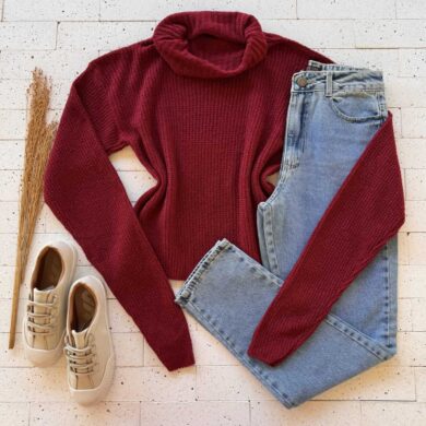 Dondoca_com_br Blusa Em Trico Mousse Com Gola Boba Vermelha