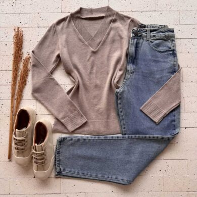 Dondoca_com_br Blusa Trico Gola V Basic Bege 2 0