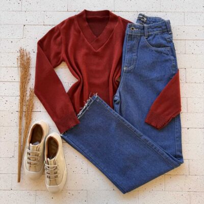 Dondoca_com_br Blusa Trico Gola V Basic Carmim