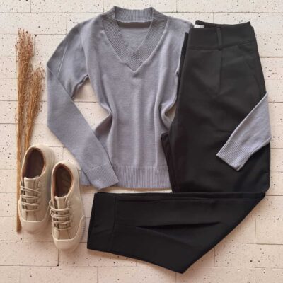 Dondoca_com_br Blusa Trico Gola V Basic Cinza