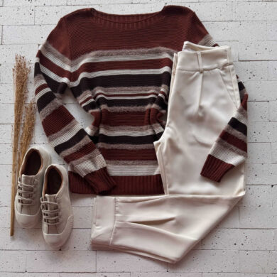 Dondoca_com_br Blusa Trico Listrada Detalhe Mousse Carmim