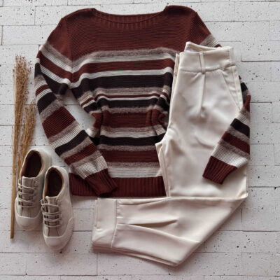 Dondoca_com_br Blusa Trico Listrada Detalhe Mousse Carmim