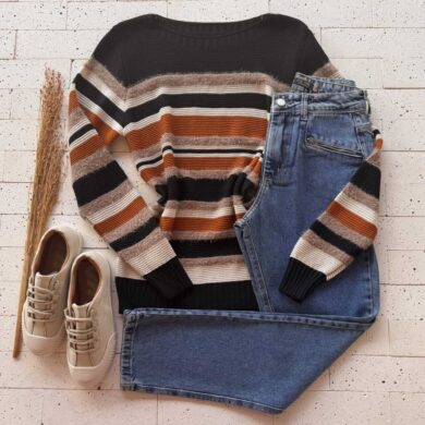 Dondoca_com_br Blusa Trico Listrada Detalhe Mousse Preta