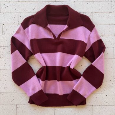 Dondoca_com_br Blusa Trico Modal Listrada Com Gola Vinho E Rosa