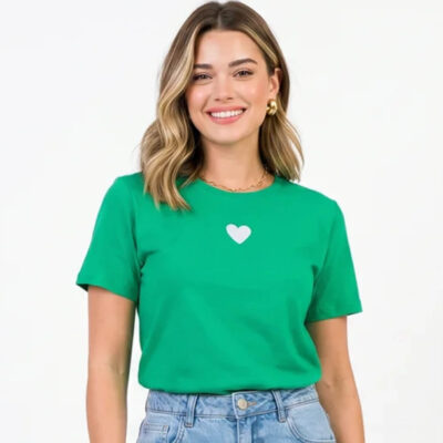 Dondoca_com_br Camiseta Feminina Do Brasil Coracao Minimalista Verde