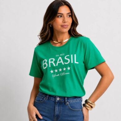 Dondoca_com_br Camiseta Feminina Do Brasil Estampa Brasil 1822 Verde