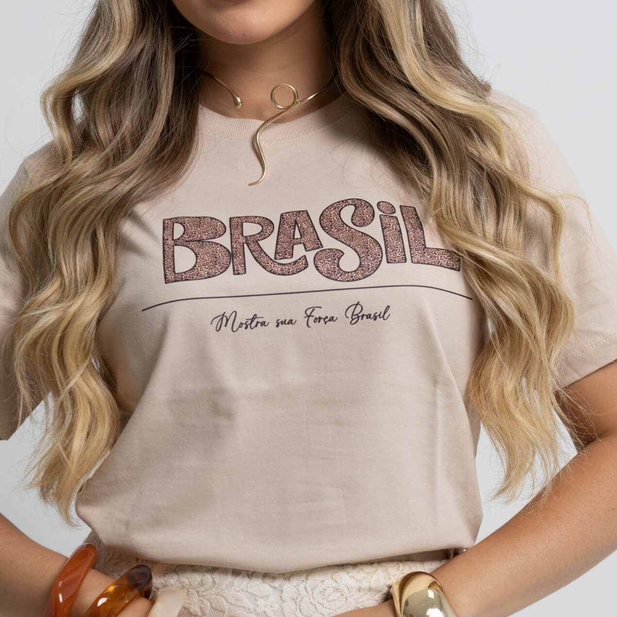 Dondoca_com_br Camiseta Feminina Do Brasil Estampa Brasil Animal Print Bege Dondoca_com_br Camiseta Feminina Do Brasil Estampa Brasil Animal Print Bege
