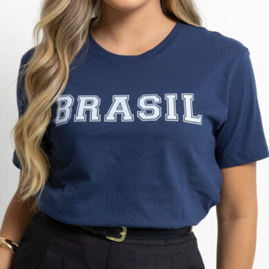 Dondoca_com_br Camiseta Feminina Do Brasil Estampa Brasil Azul Marinho