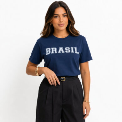 Dondoca_com_br Camiseta Feminina Do Brasil Estampa Brasil Azul Marinho