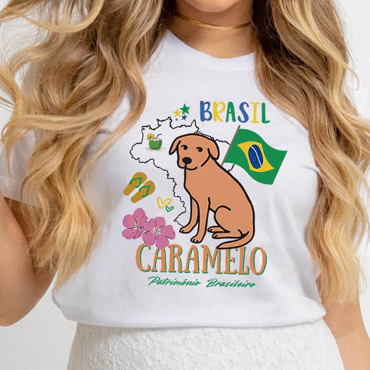 Dondoca_com_br Camiseta Feminina Do Brasil Estampa Cachorro Caramelo Branca Dondoca_com_br Camiseta Feminina Do Brasil Estampa Cachorro Caramelo Branca