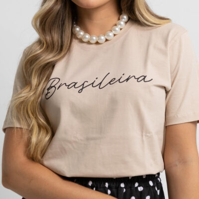 Dondoca_com_br Camiseta Feminina Do Brasil Estampa Minimalista Bege