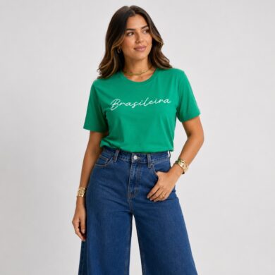 Dondoca_com_br Camiseta Feminina Do Brasil Estampa Minimalista Verde