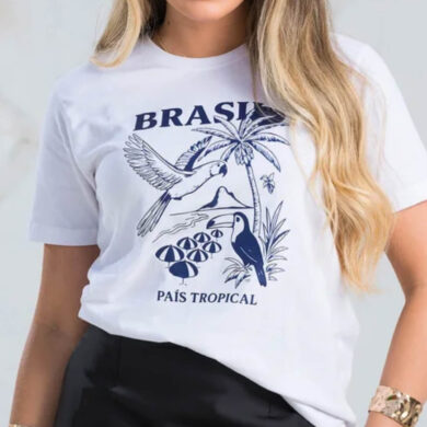Dondoca_com_br Camiseta Feminina Do Brasil Estampa Pais Tropical Branca