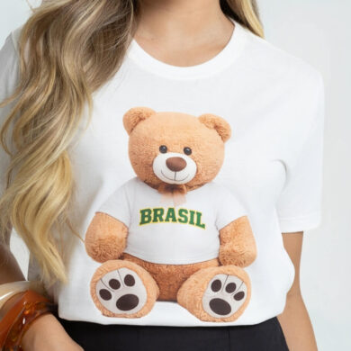 Dondoca_com_br Camiseta Feminina Do Brasil Estampa Ursinho Brasil Branca