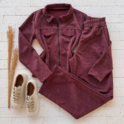 Dondoca_com_br Conjunto Lanzinha Blusa Com Ziper E Wide Leg Vinho