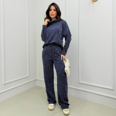 Dondoca_com_br Conjunto Lanzinha Blusa Detalhe Bolsos E Pantalona Marinho