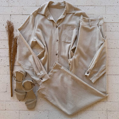 Dondoca_com_br Conjunto Linho Camisa Alongada E Pantalona Cru