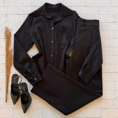Dondoca_com_br Conjunto Linho Camisa Alongada E Pantalona Preto