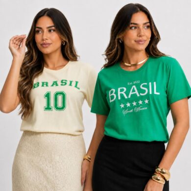 Dondoca_com_br Kit 2 Camisetas Femininas Do Brasil Estampas Brasil 10 E Brasil 1822