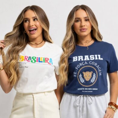 Dondoca_com_br Kit 2 Camisetas Femininas Do Brasil Estampas Brasileira Colorida E Forca E Coragem