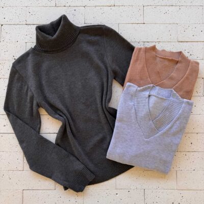 Dondoca_com_br Kit 3 Blusas De Trico Essenciais Grafite Mescla E Nude