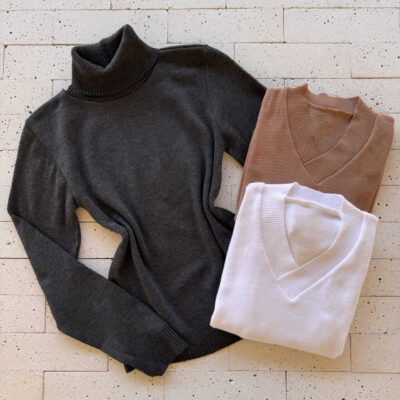 Dondoca_com_br Kit 3 Blusas De Trico Essenciais Grafite Off E Nude