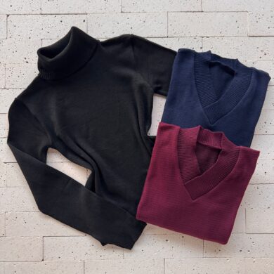 Dondoca_com_br Kit 3 Blusas De Trico Essenciais Preta Marinho E Vinho