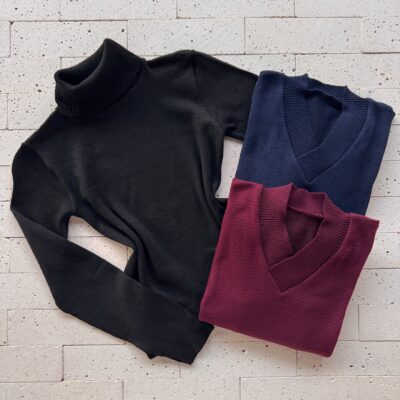 Dondoca_com_br Kit 3 Blusas De Trico Essenciais Preta Marinho E Vinho