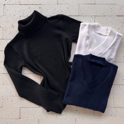 Dondoca_com_br Kit 3 Blusas De Trico Essenciais Preta Off E Marinho