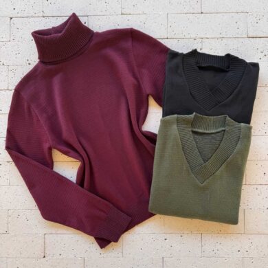Dondoca_com_br Kit 3 Blusas De Trico Essenciais Vinho Verde Oliva E Preta