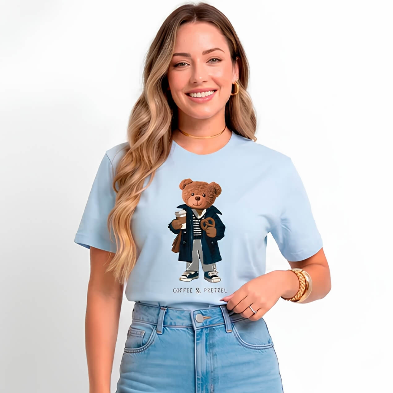 Dondoca_com_br T Shirt Algodao Estampa Urso Coffee Azul Claro Dondoca_com_br T Shirt Algodao Estampa Urso Coffee Azul Claro