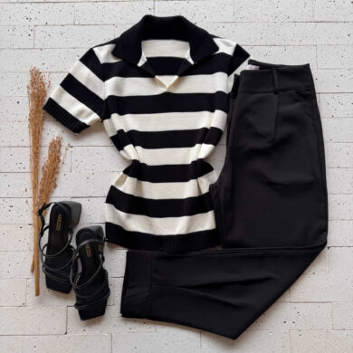 Dondoca_com_br Blusa Modal Bicolor Com Gola Preto