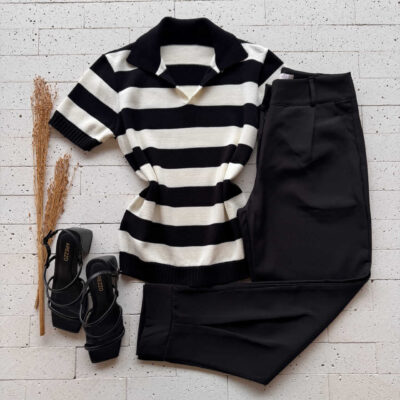 Dondoca_com_br Blusa Modal Bicolor Com Gola Preto