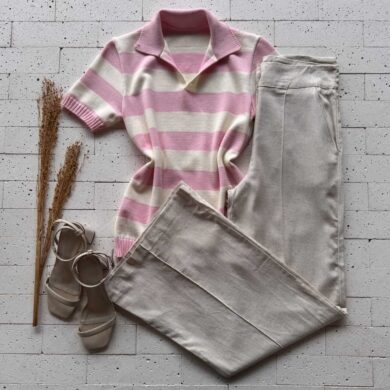 Dondoca_com_br Blusa Modal Bicolor Com Gola Rosa