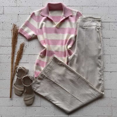 Dondoca_com_br Blusa Modal Bicolor Com Gola Rosa