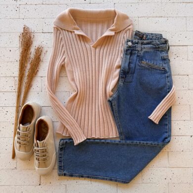 Dondoca_com_br Blusa Modal Canelado Manga Longa Bege