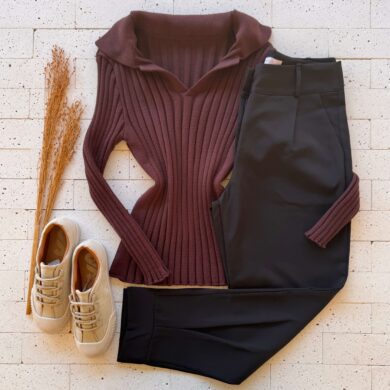 Dondoca_com_br Blusa Modal Canelado Manga Longa Cafe