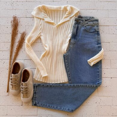Dondoca_com_br Blusa Modal Canelado Manga Longa Off