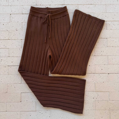Dondoca_com_br Calca Pantalona Em Trico Canelado Comfy Marrom