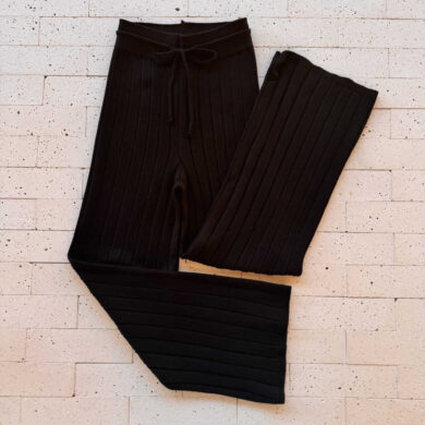 Dondoca_com_br Calca Pantalona Em Trico Canelado Comfy Preta