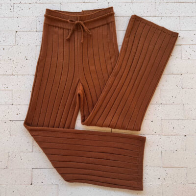 Dondoca_com_br Calca Pantalona Em Trico Canelado Comfy Telha