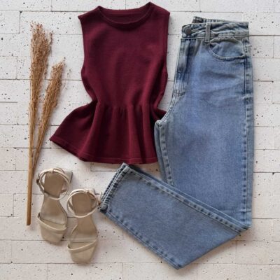 Dondoca_com_br Regata Modal Peplum Sem Decote Vinho