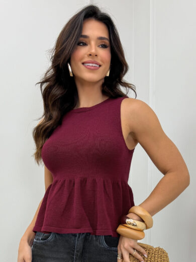 Dondoca_com_br Regata Modal Peplum Sem Decote Vinho