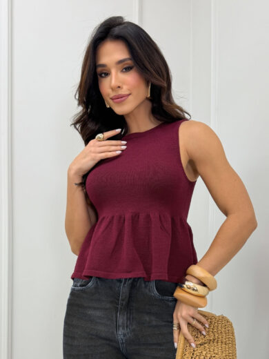 Dondoca_com_br Regata Modal Peplum Sem Decote Vinho