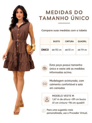 Dondoca_com_br Vestido Listrado Com Cinto E Gola Cafe