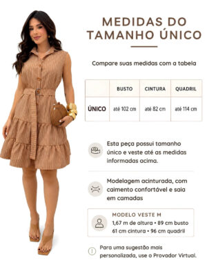 Dondoca_com_br Vestido Listrado Com Cinto E Gola Nude