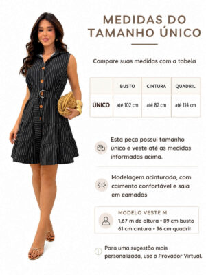 Dondoca_com_br Vestido Listrado Com Cinto E Gola Preto
